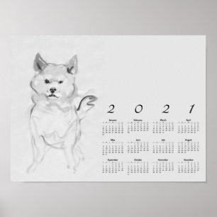 Shiba Inu Original Painting 4 Calendar Poster 2021 ポスター
