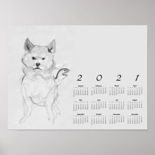 Shiba Inu Original Painting 4 Calendar Poster 2021 ポスター (正面)