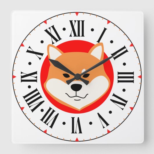 Shiba Inu Original Roman Numeral Wall Clock スクエア壁時計 (正面)