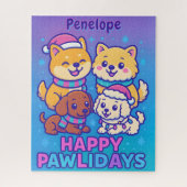 Shiba Inu Poodle Christmas Dogs Blue Purple Puppy ジグソーパズル (縦)
