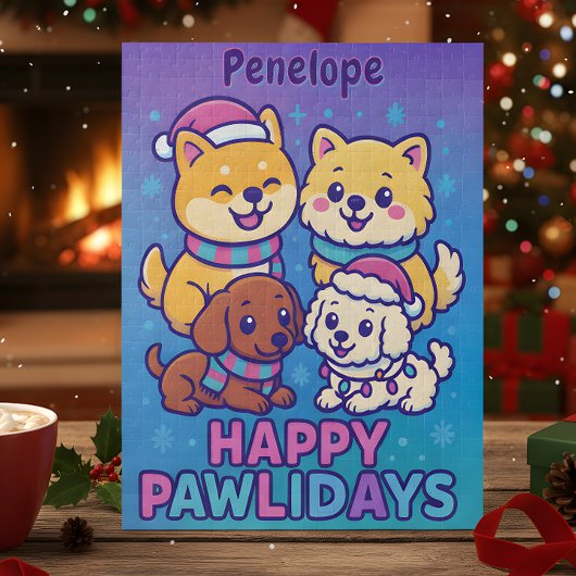 Shiba Inu Poodle Christmas Dogs Blue Purple Puppy ジグソーパズル
