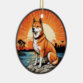 Shiba Inu Retro Sunset Dog Lover セラミックオーナメント (右)