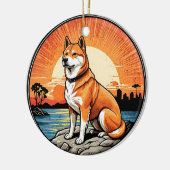 Shiba Inu Retro Sunset Dog Lover セラミックオーナメント (左)