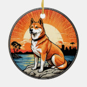 Shiba Inu Retro Sunset Dog Lover セラミックオーナメント (裏面)