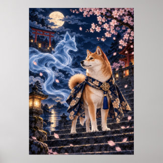 Shiba Inu & Spirit Fox – Japanese Fantasy Art ポスター