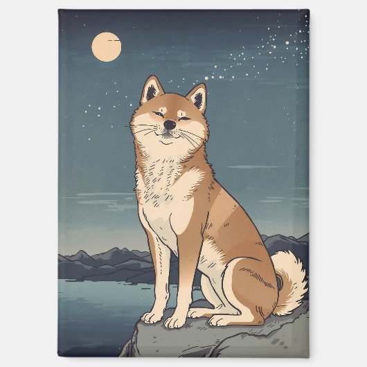 Shiba Inu Under Moonlight Magnet マグネット (正面)