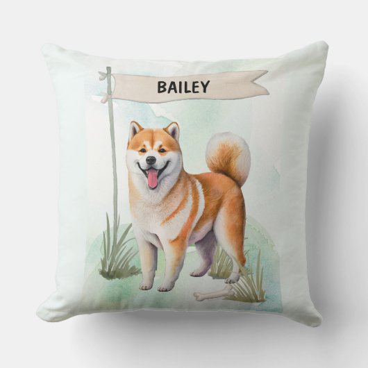 Shiba Inu Watercolor Personalized Dog クッション (正面)
