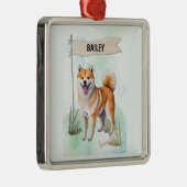 Shiba Inu Watercolor Personalized Dog メタルオーナメント (右)