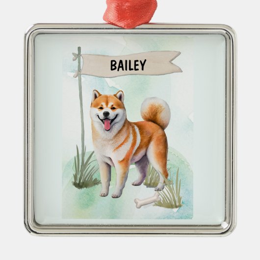 Shiba Inu Watercolor Personalized Dog メタルオーナメント (正面)