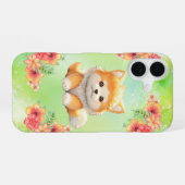 Shiba Inu with Flowers Watercolor Phone Case iPhone 16ケース (裏面横)