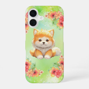 Shiba Inu with Flowers Watercolor Phone Case iPhone 16ケース
