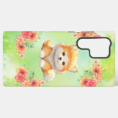 Shiba Inu with Flowers Watercolor Phone Case Samsung Galaxyケース (裏面横)