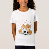 Shiba Inu with soccer ball for Valentine's Day Tシャツ (正面)