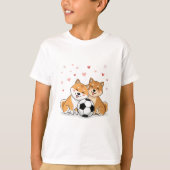 Shiba Inu with soccer ball for Valentine's Day Tシャツ (正面)