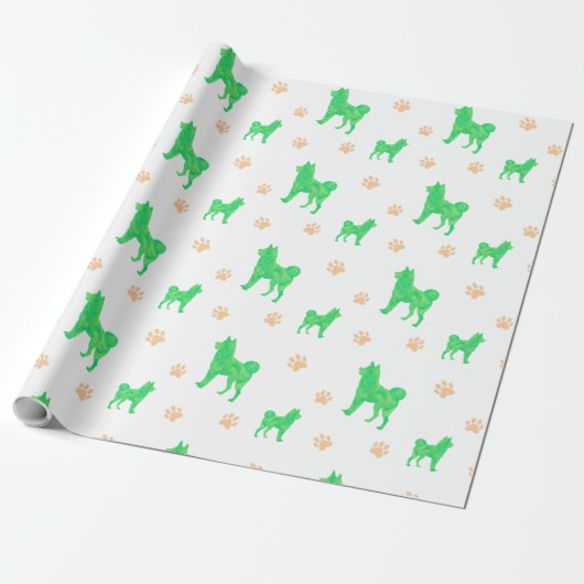 Shiba Inu Wrapping Paper - Minimal Green Gift  ラッピングペーパー (アンロールド)
