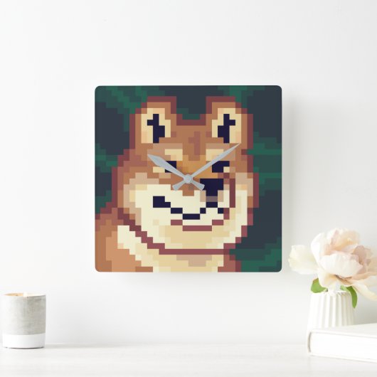 Shiba pixelart, klok, Pixel Art  スクエア壁時計 (ホーム)
