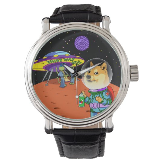 Shibeの総督astroおよびエイリアンのミーム猫の漫画 腕時計 Zazzle Co Jp