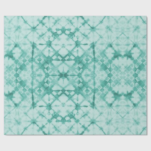 Shibori Dyed Checkerboard Teal ラッピングペーパー (フラット)