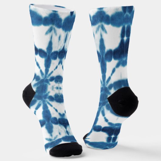 Shibori Indigo Blue Tie Dye Print ソックス (傾斜あり)