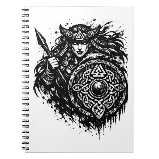 Shield Maiden Spear‑Sigil – Mythic Warrior Ink ノートブック (正面)