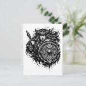 Shield Maiden Spear‑Sigil – Mythic Warrior Ink ポストカード (スタンド正面)