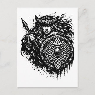 Shield Maiden Spear‑Sigil – Mythic Warrior Ink ポストカード