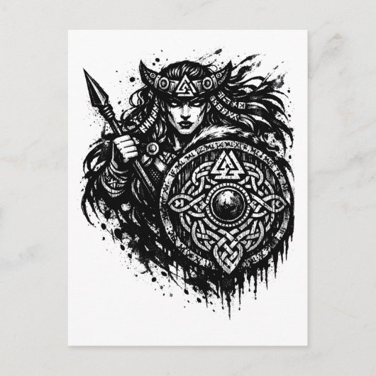 Shield Maiden Spear‑Sigil – Mythic Warrior Ink ポストカード (正面)