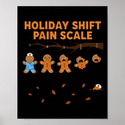 Shift Nurse Pain Scale Funny Gingerbread Rn Christ ポスター (正面)