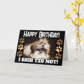 Shih tzu笑っていない楽しい誕生日の挨拶 カード (黄色い花)