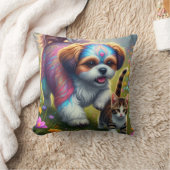 Shih tzu and kitten cushion クッション (ブランケット)