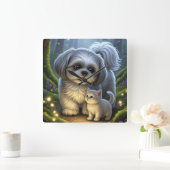 Shih Tzu and the enchanted kitten wall clock スクエア壁時計 (ホーム)