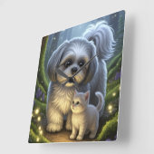 Shih Tzu and the enchanted kitten wall clock スクエア壁時計 (傾斜)