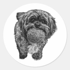 Shih Tzu & Ball | Playful Dog Art Sticker ラウンドシール