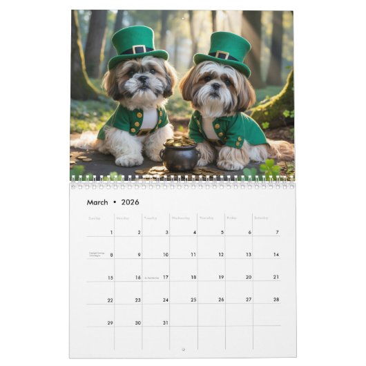 Shih Tzu Calendar カレンダー (3月 2026)