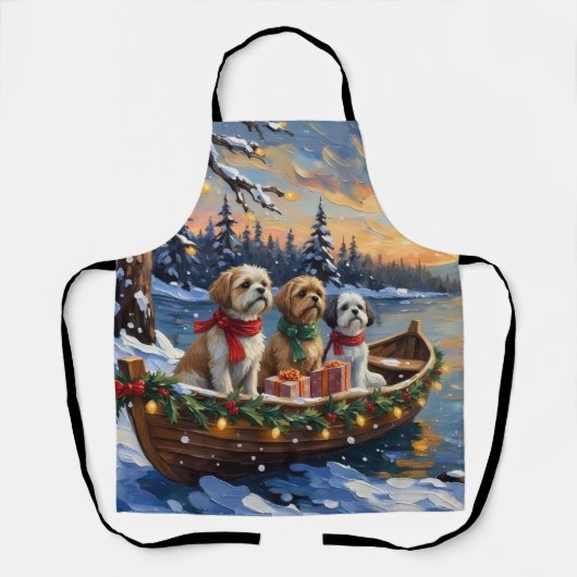 Shih Tzu Christmas Boat Holiday エプロン (正面)
