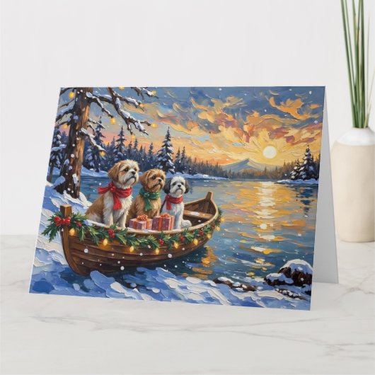 Shih Tzu Christmas Boat Holiday カード (正面)