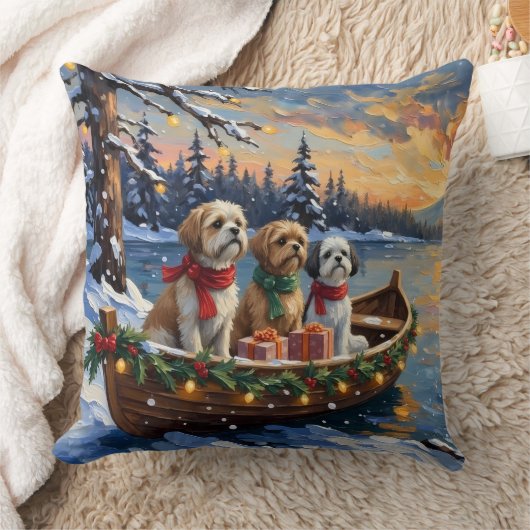 Shih Tzu Christmas Boat Holiday クッション (ブランケット)