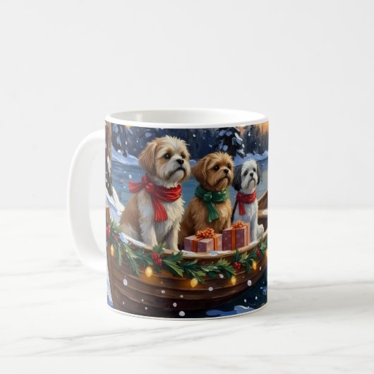 Shih Tzu Christmas Boat Holiday コーヒーマグカップ (正面左)