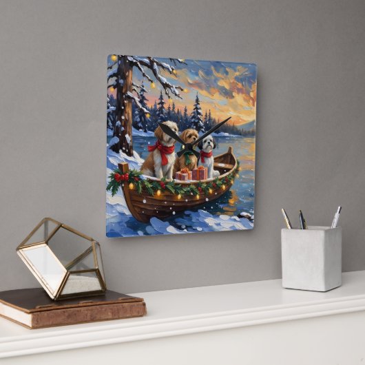 Shih Tzu Christmas Boat Holiday スクエア壁時計 (オフィス)