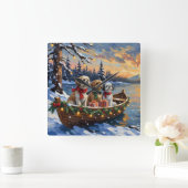 Shih Tzu Christmas Boat Holiday スクエア壁時計 (ホーム)