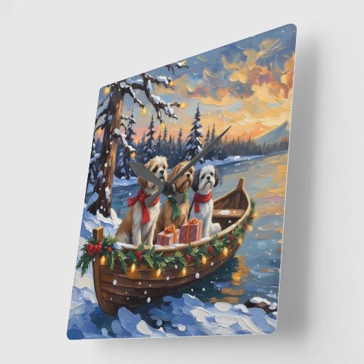 Shih Tzu Christmas Boat Holiday スクエア壁時計 (傾斜)