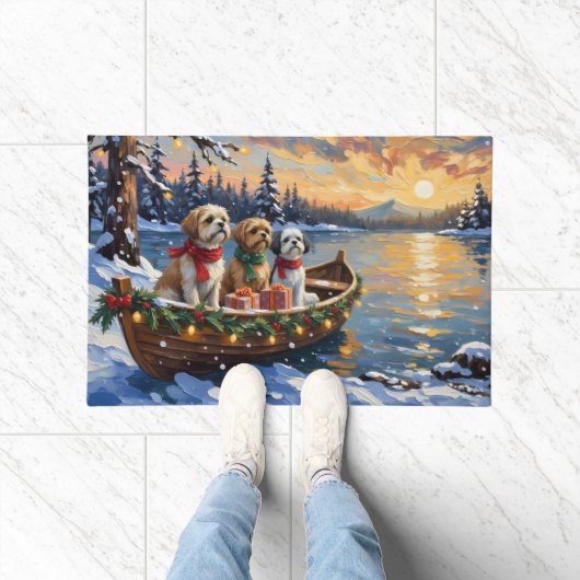 Shih Tzu Christmas Boat Holiday ドアマット (室内)