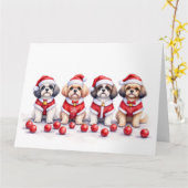 Shih Tzu Christmas Dress Santa Hat カード (黄色い花)