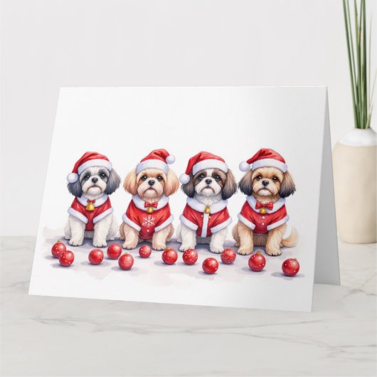 Shih Tzu Christmas Dress Santa Hat カード (正面)