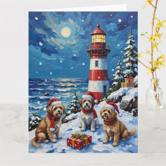 Shih Tzu Christmas Lighthouse Holiday カード (黄色い花)