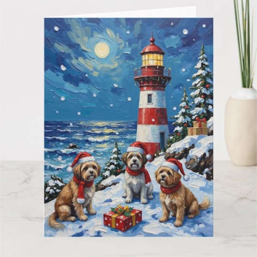 Shih Tzu Christmas Lighthouse Holiday カード (正面)
