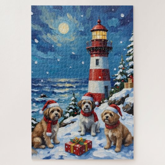 Shih Tzu Christmas Lighthouse Holiday ジグソーパズル (縦)