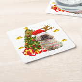 Shih Tzu Christmas Lights Tree | Santa Xmas スクエアペーパーコースター (アングル)