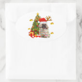 Shih Tzu Christmas Lights Tree | Santa Xmas 楕円形シール (バッグ)