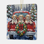 Shih Tzu Christmas Red Truck Holiday セラミックオーナメント (左)